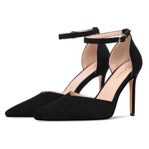 Petit Cadeau Carolyn - 4" High Heels with ankle straps. Suede Black Size 9 - Picture 2 of 6